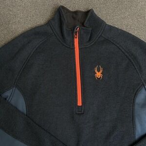 Spyder Fleece Pullover Mens Large Blue 1/4 Zip Long Sleeve Ski Shirt